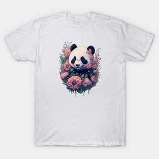 Cute Panda bear with florals and foliage t-shirt design, apparel, mugs, cases, wall art, stickers, travel mug T-Shirt